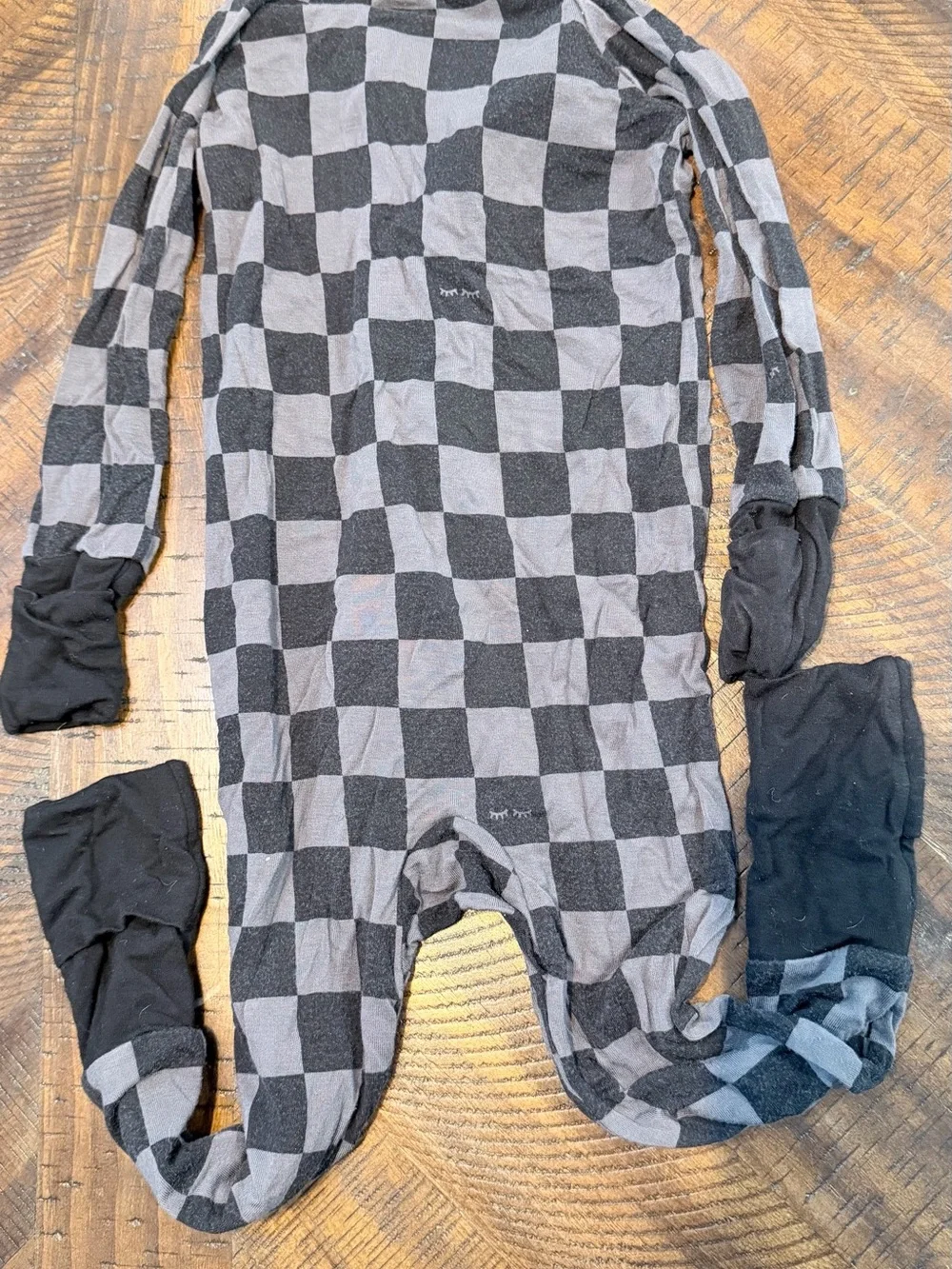 Little Sleepies Checkerboard One-Piece Zippy - Black & Gray